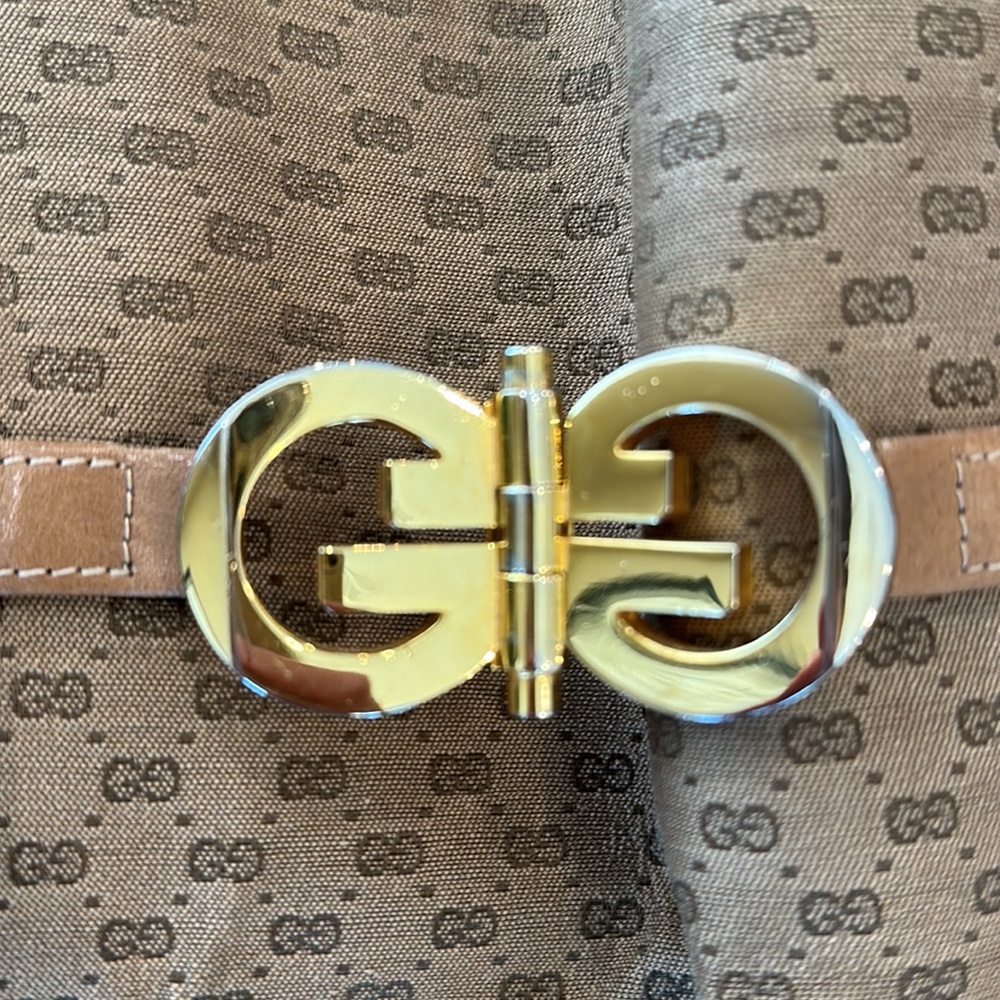 GUCCI Vintage Purse Brown Tan Canvas and Leather Monogram